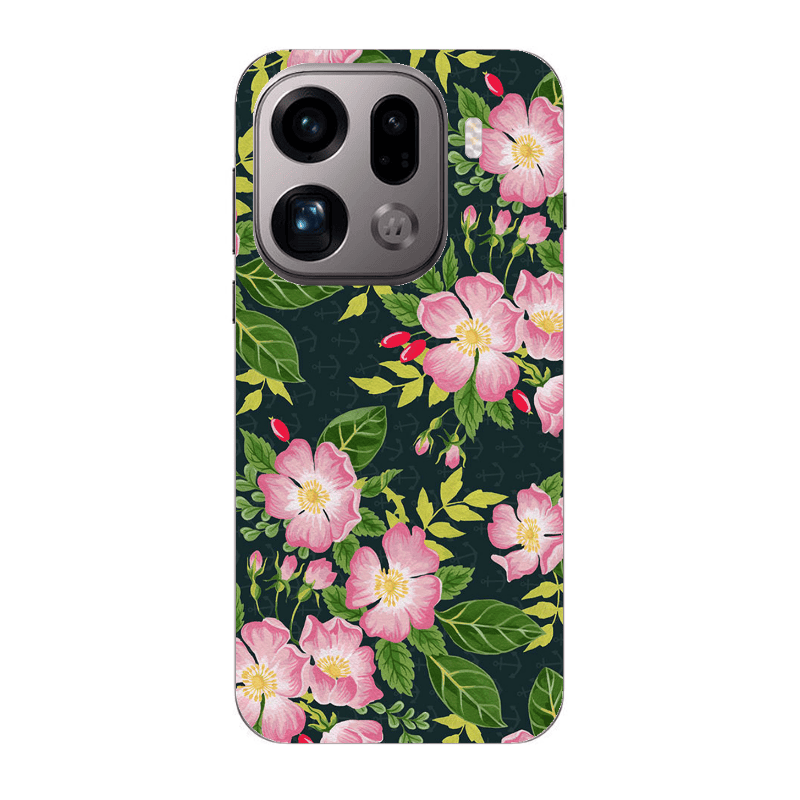 Oppo Find X9 Pro Pink flowers green laves Transparent Silicone TPU Θήκη